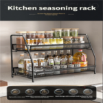 2 Tier Foldable Metal Spice Rack Kitchen and Bathroom Organizer, Storage Shelf for Jars, Condiments, Toiletries, and Cosmetics - Image 9
