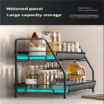 2 Tier Foldable Metal Spice Rack Kitchen and Bathroom Organizer, Storage Shelf for Jars, Condiments, Toiletries, and Cosmetics - Image 10