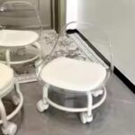 Versatile Acrylic Oval Stool Chair with Backrest – 360° Rotating Adjustable Seat with Wheels | Mobile Sliding Casters Stool for Home & Salon - Image 3