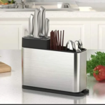 Stainless Steel Kitchen Utensil Holder with Detachable Knife Block – Multifunctional Large Kitchen Organizer (Silver)