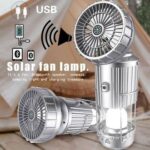 6-in-1 Solar Rechargeable Camping Lantern Fan – Portable Hanging Tent Light with Cooling Fan