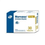 Norvasc (Amlodipine Besylate) 10mg Tablets – Blood Pressure & Angina Medication | 30 Tablets (3 Strips × 10 Tablets)