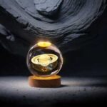 GullPlaza.pk 3D Crystal Ball Galaxy Night Light – LED Moon, Saturn & Solar System Lamp with Wooden Base | 5CM Bedside Decorative Lamp