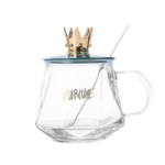 Luxury Golden Crown Glass Mug with Handle & Stainless Steel Spoon – Elegant Tea, Coffee, Chocolate & Juice Drinking Cup - Image 8