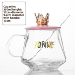 Luxury Golden Crown Glass Mug with Handle & Stainless Steel Spoon – Elegant Tea, Coffee, Chocolate & Juice Drinking Cup - Image 5