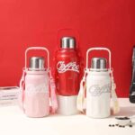 Ceffoo 800ml Stainless Steel Vacuum Flask – Insulated Coffee & Water Bottle with Handle & Strap, 6-12 Hour Temperature Retention (Pink/Red/White)