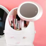 LED Makeup Mirror Desktop Organizer Cosmetic & Jewelry Storage Box with Skincare Organizer - Image 5