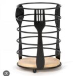 Black Metal Cutlery Holder Kitchen Utensil Organizer Spoon Fork Knife Storage Stand Countertop Basket Durable Rack - Image 4