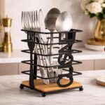 Black Metal Cutlery Holder Kitchen Utensil Organizer Spoon Fork Knife Storage Stand Countertop Basket Durable Rack