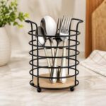 Black Metal Cutlery Holder Kitchen Utensil Organizer Spoon Fork Knife Storage Stand Countertop Basket Durable Rack - Image 2
