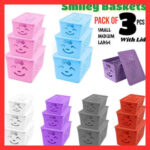 GullPlaza.pk Pack of 3 Smiley Storage Basket Set – Multi-Purpose Plastic Organizer Baskets for Kitchen, Bathroom, Office & Home - Image 2