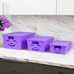 GullPlaza.pk Pack of 3 Smiley Storage Basket Set – Multi-Purpose Plastic Organizer Baskets for Kitchen, Bathroom, Office & Home