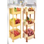 3-Tier Multipurpose Kitchen Storage Rack with Wheels – Mobile Plastic Organizer for Fruits, Vegetables, Spices & Household Essentials
