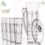Premium Acrylic Unbreakable Jug Set with 6 Glasses – Elegant Leaves Cut Design Water & Juice Serving Set