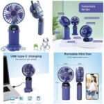 4-in-1 Portable Foldable Desk Fan - 5-Speed USB Rechargeable Neck Hanging Fan & Phone Stand with Digital LED Display Screen for Outdoor, Home & Travel - Image 3