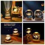 GullPlaza.pk 3D Crystal Ball Galaxy Night Light – LED Moon, Saturn & Solar System Lamp with Wooden Base | 5CM Bedside Decorative Lamp - Image 2