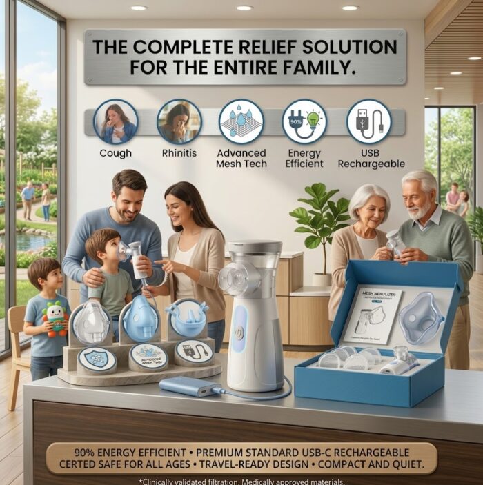 Portable Mesh Nebulizer Machine - Handheld Silent Inhaler Kit for Kids & Adults (White/Blue) - Image 5