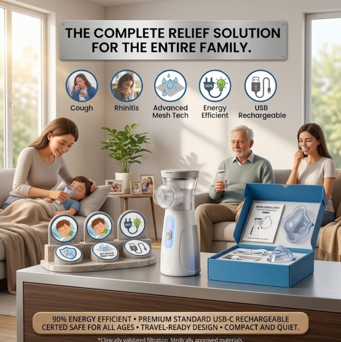 Portable Mesh Nebulizer Machine - Handheld Silent Inhaler Kit for Kids & Adults (White/Blue) - Image 3