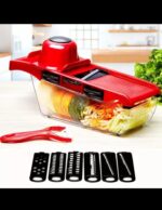 gullplaza.pk Multi-Functional Vegetable Cutter & Slicer Set with Container & 6 Interchangeable Stainless Steel Blades - Manual Mandoline Slicer, Fruit Grater & Peeler Kit