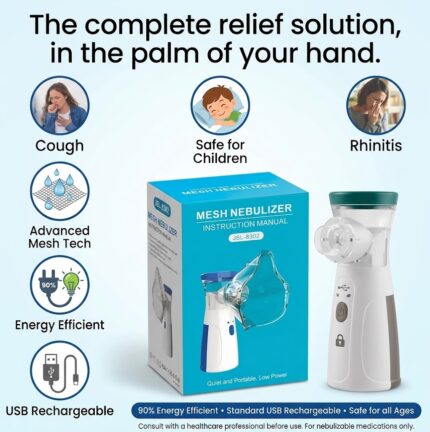 Portable Mesh Nebulizer Machine - Handheld Silent Inhaler Kit for Kids & Adults (White/Blue)