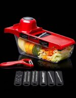 gullplaza.pk Multi-Functional Vegetable Cutter & Slicer Set with Container & 6 Interchangeable Stainless Steel Blades - Manual Mandoline Slicer, Fruit Grater & Peeler Kit - Image 3