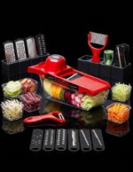 gullplaza.pk Multi-Functional Vegetable Cutter & Slicer Set with Container & 6 Interchangeable Stainless Steel Blades - Manual Mandoline Slicer, Fruit Grater & Peeler Kit - Image 4