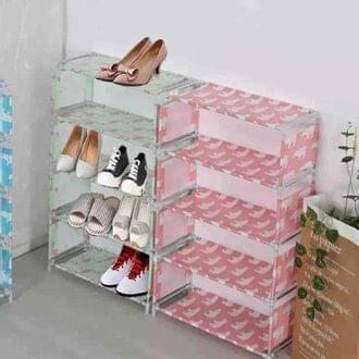 5 Layer Shoe Organizer Rack – Stackable Portable Shoe Storage with Stainless Steel Rods & Printed Panels | Multi-Purpose Home Organizer - Image 2