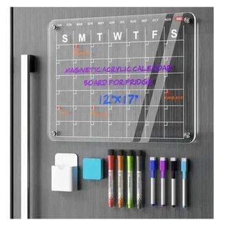 Acrylic Calendar for Fridge, Magnetic Fridge Calendar, 12"x8" Acrylic Dry Erase Board for Refrigerator, Clear Acrylic Whiteboard Reusable, Includes 6 Color Markers - Image 1