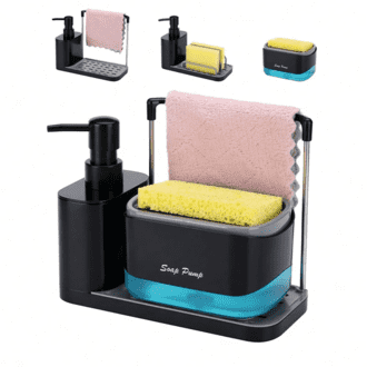 Multi-Functional Kitchen Soap Dispenser with Sponge Holder Dual Soap Pump Dishcloth Storage Tray - Image 1