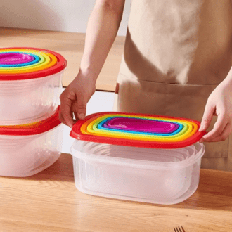 7Pcs Rectangular Food Storage Bowl Plastic with Lids Freshing Box Rainbow Food Preservation Food Sealed Box Refrigerator Storage - Image 2