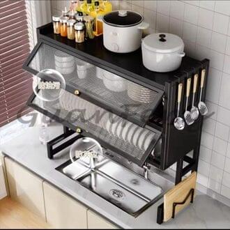Dish Rack with Utensil Holder – Dustproof Carbon Steel Kitchen Organizer for Plates, Bowls & Cutting Boards - Image 2
