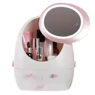 S3f838a90aba64150a815ecab950a1e88j.jpg_220x220q75.jpg_ LED Makeup Mirror Desktop Organizer Cosmetic & Jewelry Storage Box with Skincare Organizer - Image 1