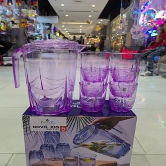 Acrylic Unbreakable Jug Set with 6 Glasses – Premium Leaves Cut Design Water & Juice Serving Set - Image 3