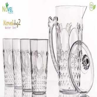 WhatsApp Image 2026-06-27 at 3.14.57 AM Premium Acrylic Unbreakable Jug Set with 6 Glasses – Elegant Leaves Cut Design Water & Juice Serving Set - Image 1
